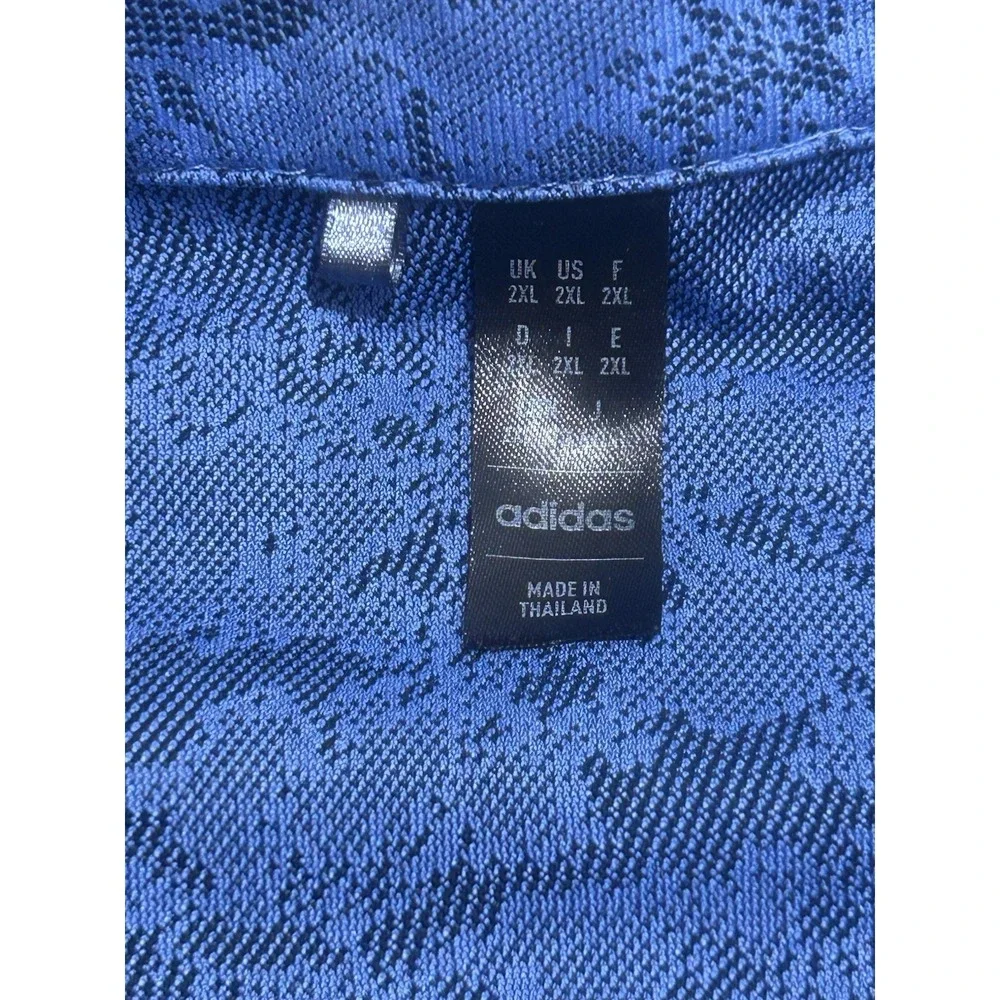 Adidas Polo Shirt Mens 2XL Blue Camo Golf Performance Logo US OPEN 123RD‎ Preppy